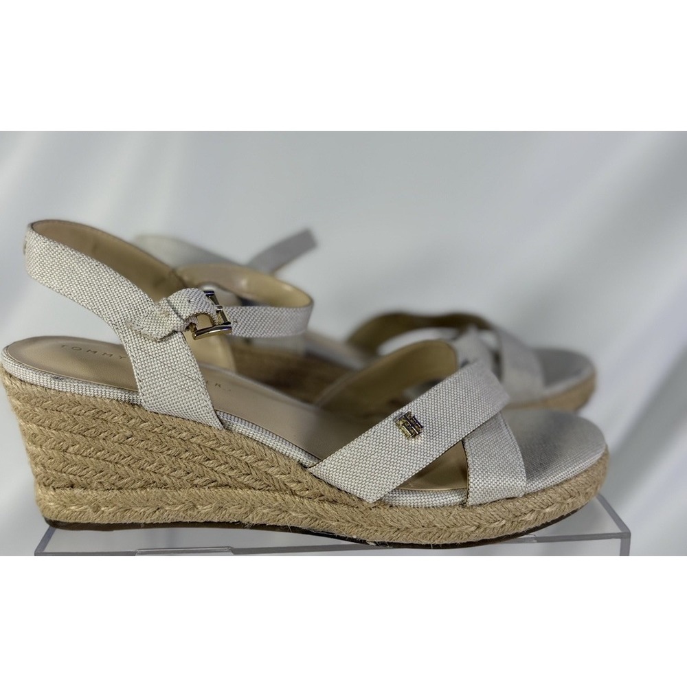 Tommy Hilfiger Espadrille Wedge Sandals Ankle Strap Womens Size 10 Tan Woven